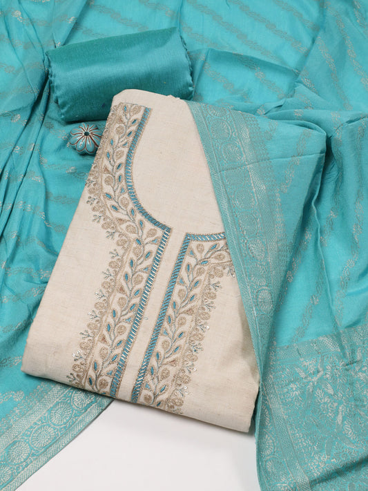 Neck Embroidered Chanderi Unstitched Suit With Dupatta