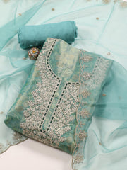 Neck Embroidered Tissue Unstitched Suit With Dupatta