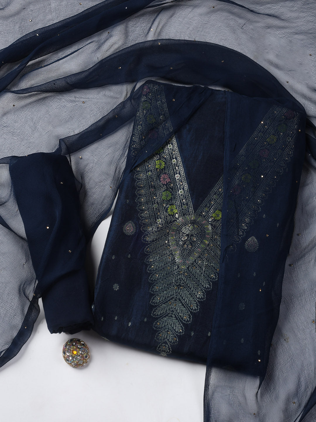 Woven Chanderi Unstitched Suit Piece With Dupatta