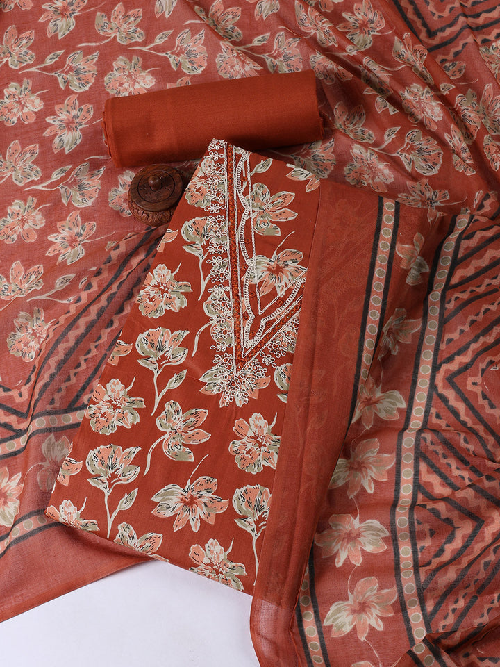 Printed Cotton Blend Unstitched Suit With Dupatta