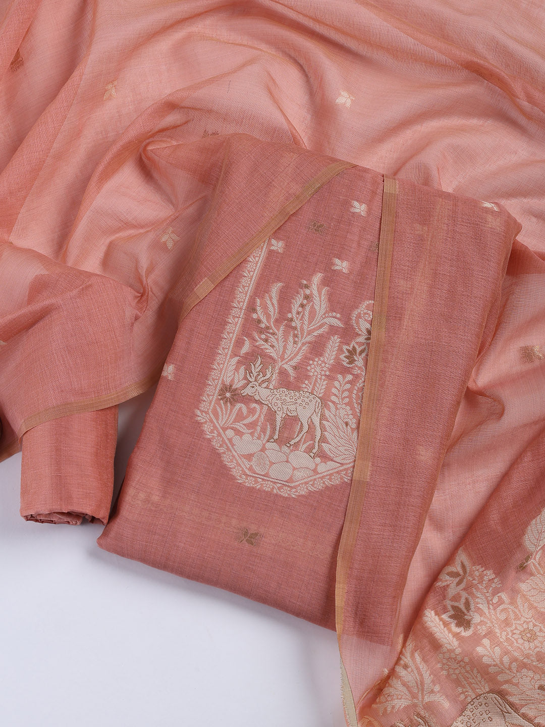 Woven Chanderi Unstitched Suit With Dupatta