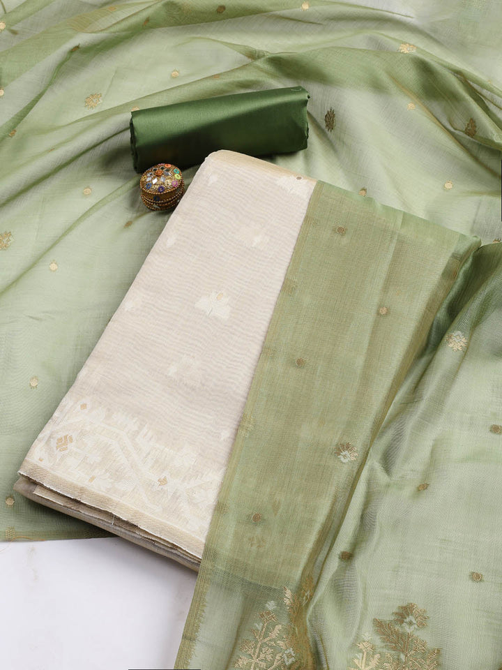 Jamdani Work Chanderi Unstitched Suit Piece With Dupatta