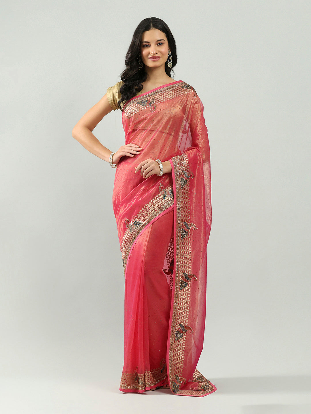 Stone Embroidery Tissue Saree
