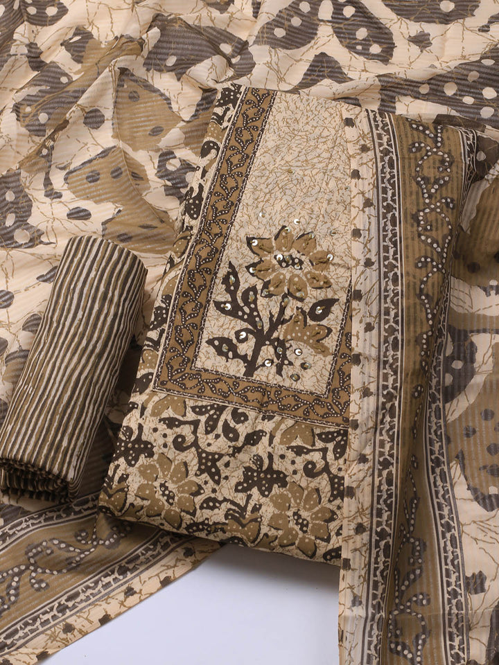 Printed Cotton Blend Unstitched Suit With Dupatta
