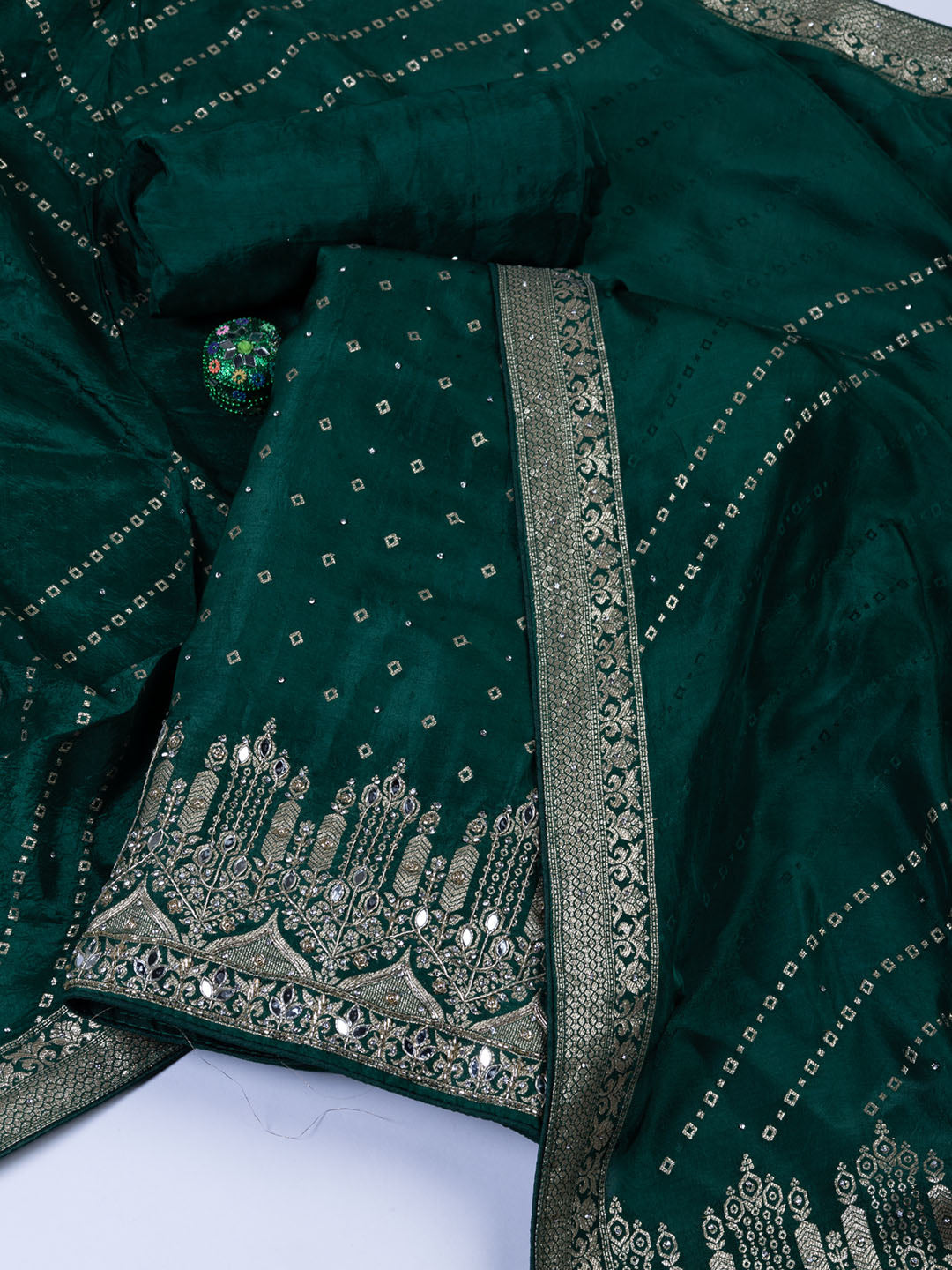 Booti Work Art Silk Unstitched Suit Piece With Dupatta