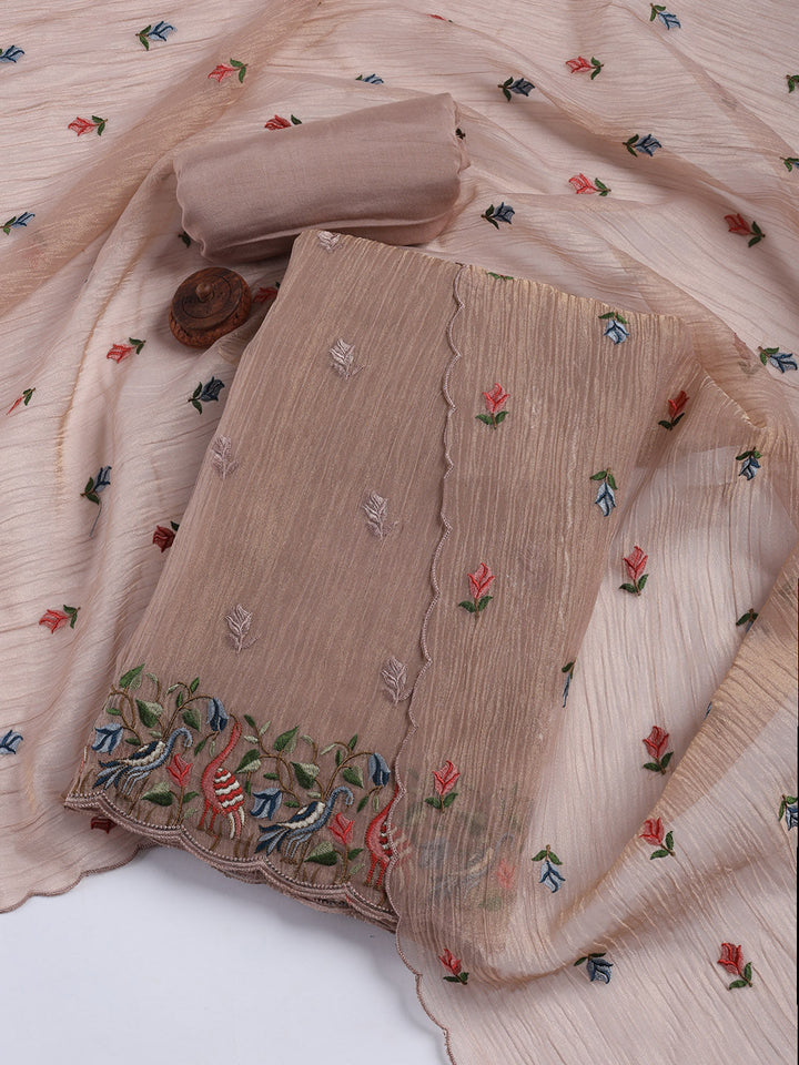Neck Embroidery Tissue Unstitched Suit With Dupatta