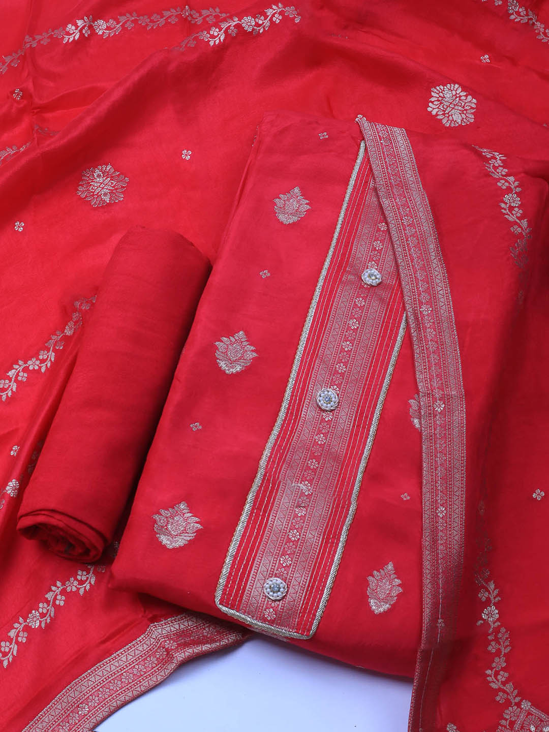 Embroidery Chanderi Unstitched Suit With Dupatta