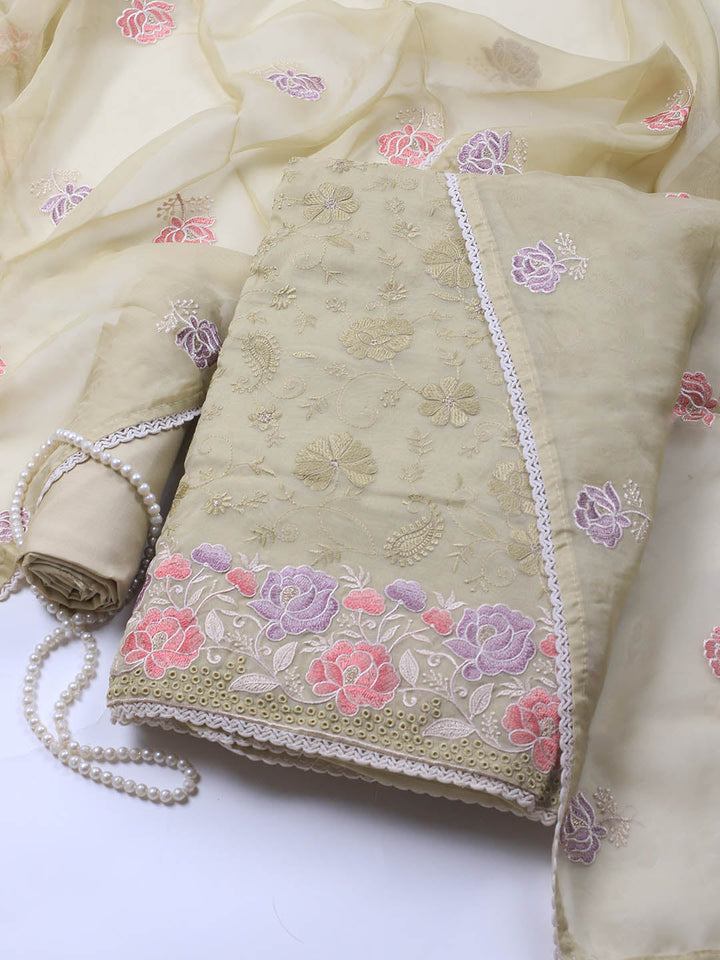 Neck Embroidery Organza Unstitched Suit Piece With Dupatta