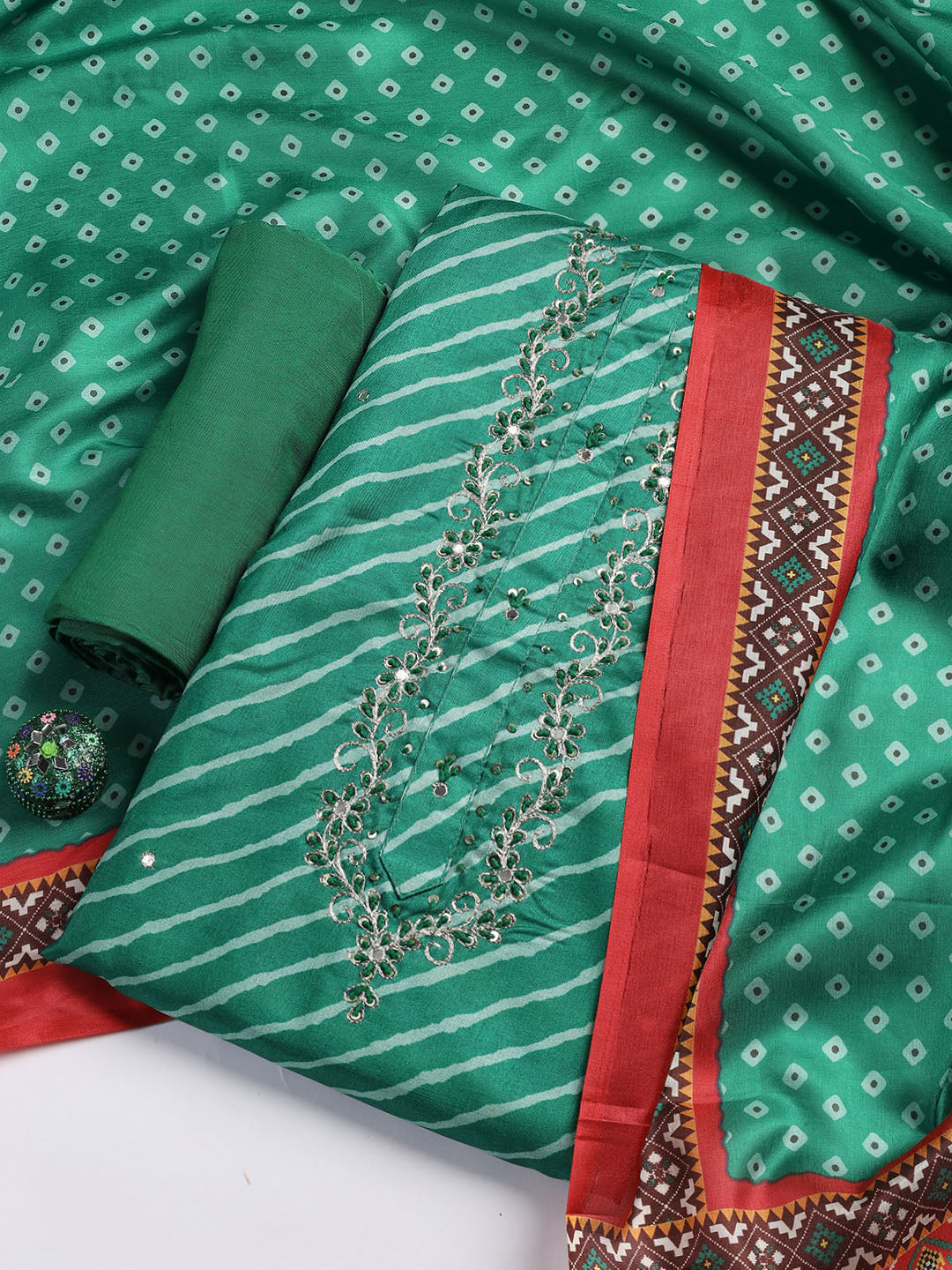 Cotton Blend Unstitched Suit Piece With Dupatta