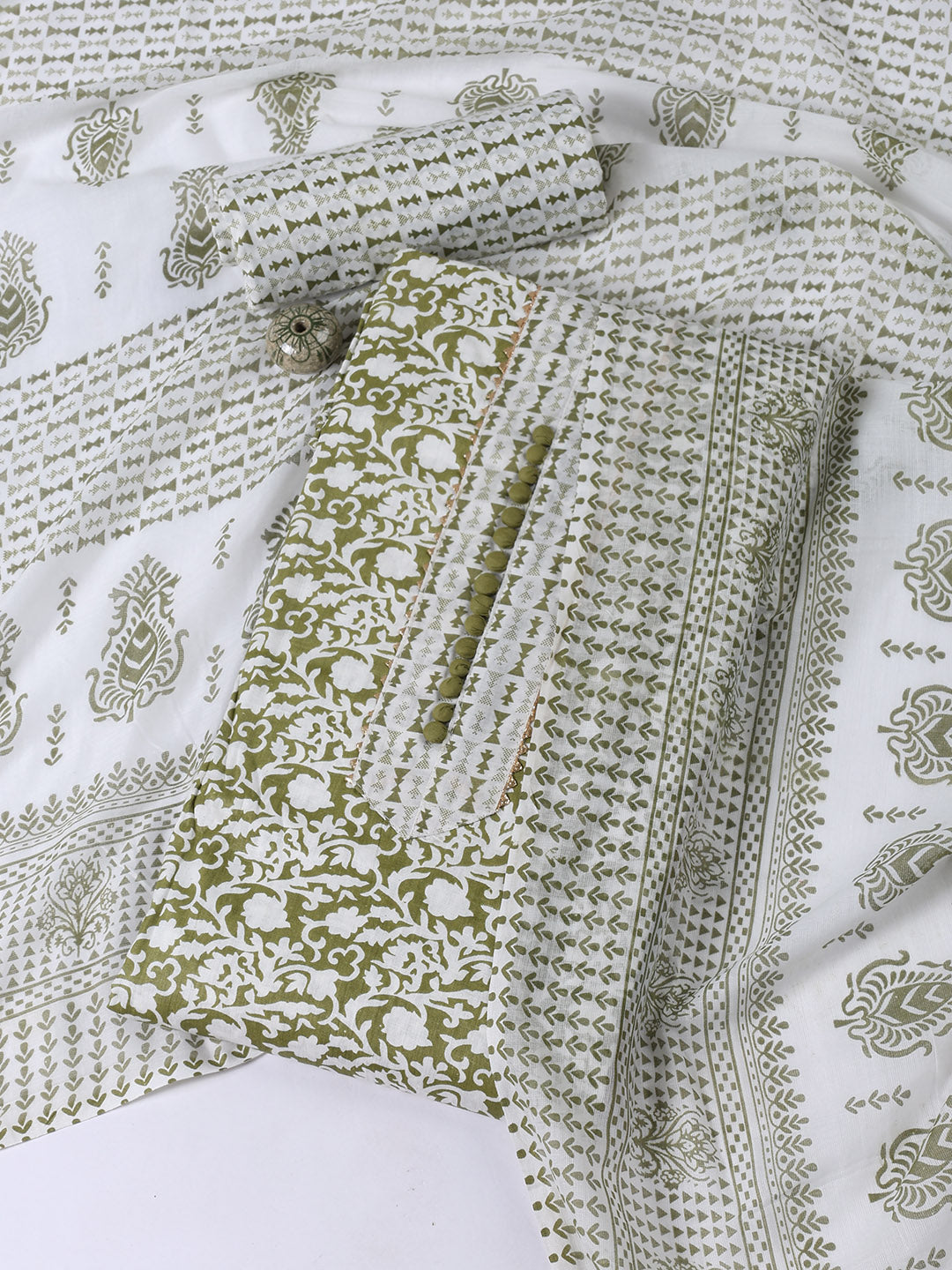 Printed Cotton Blend Unstitched Suit With Dupatta