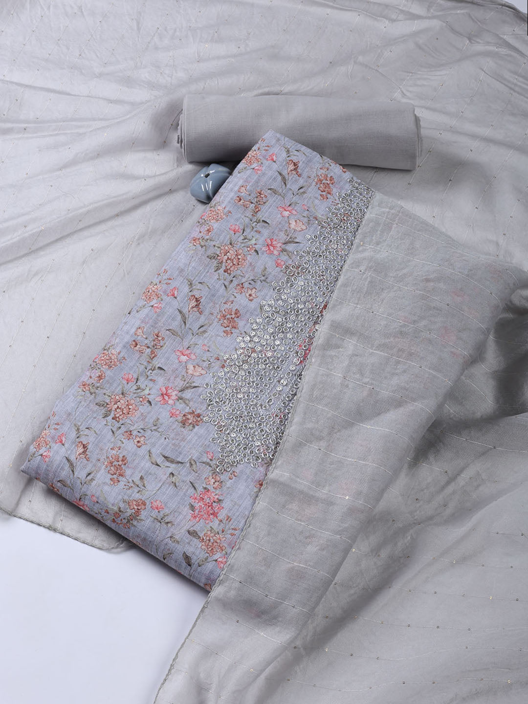 Neck Embroidery Linen Unstitched Suit With Dupatta