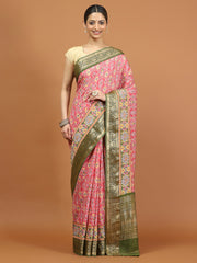 Patola Zari Border Printed Cotton Blend Woven Saree