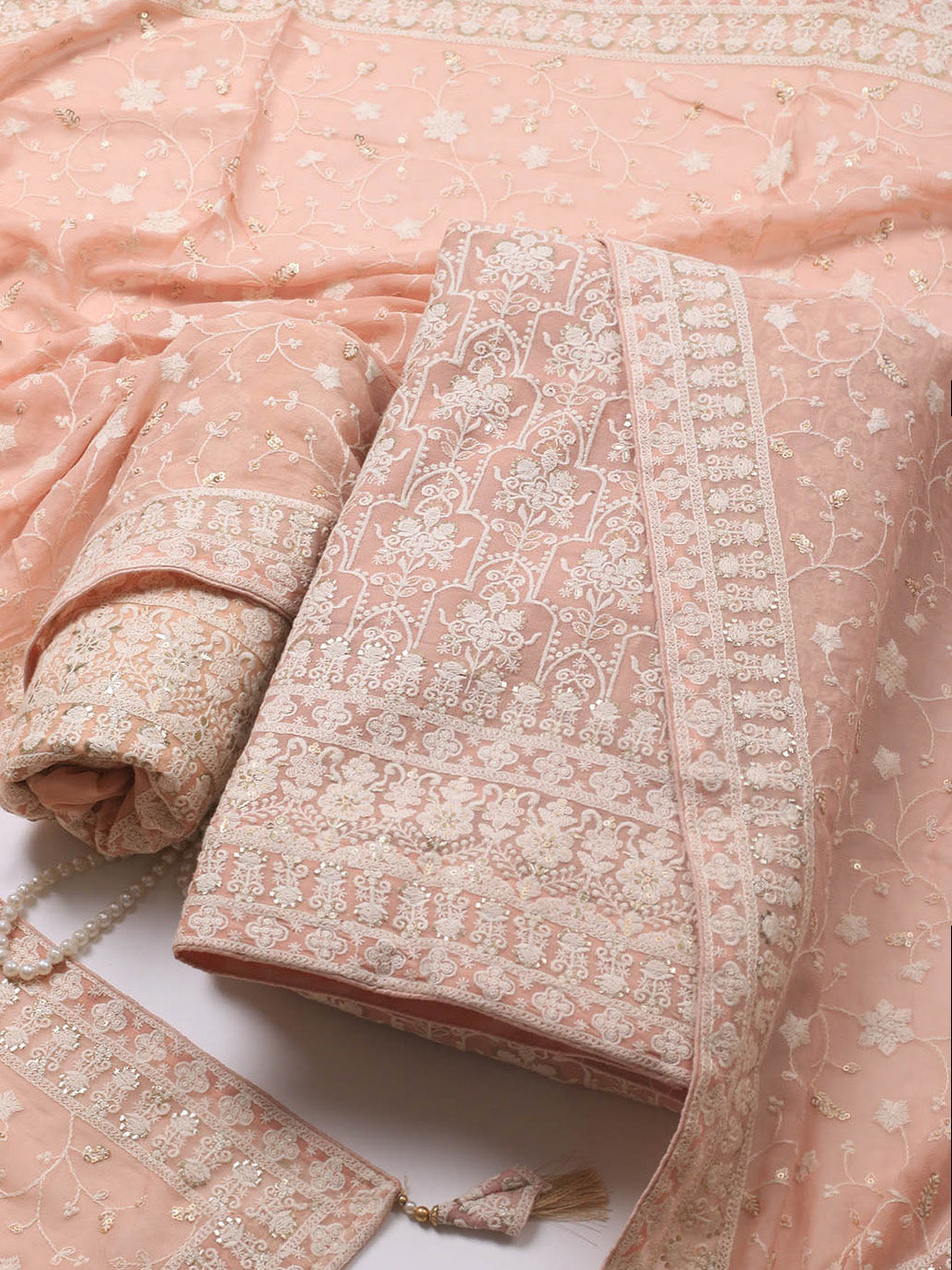 Embroidered Georgette Unstitched Suit Piece With Dupatta