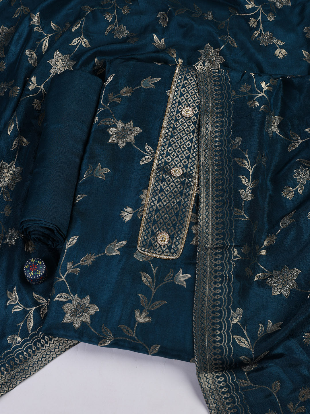 Embroidery Chanderi Unstitched Suit With Dupatta