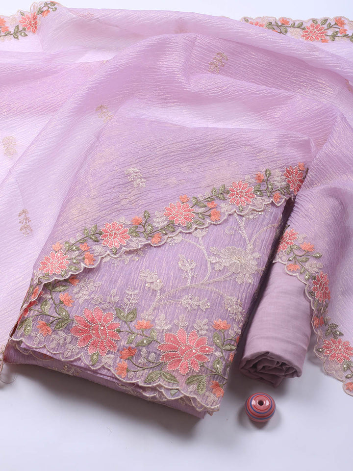 Neck Embroidery Organza Unstitched Suit Piece With Dupatta