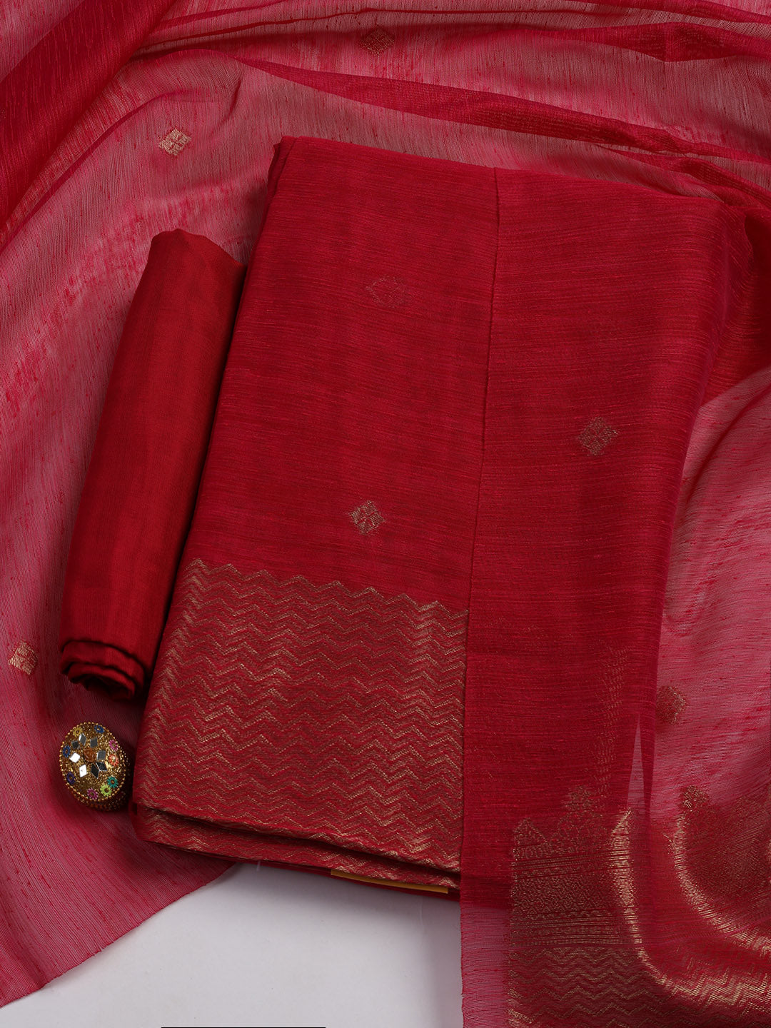 Woven Chanderi Unstitched Suit Piece With Dupatta