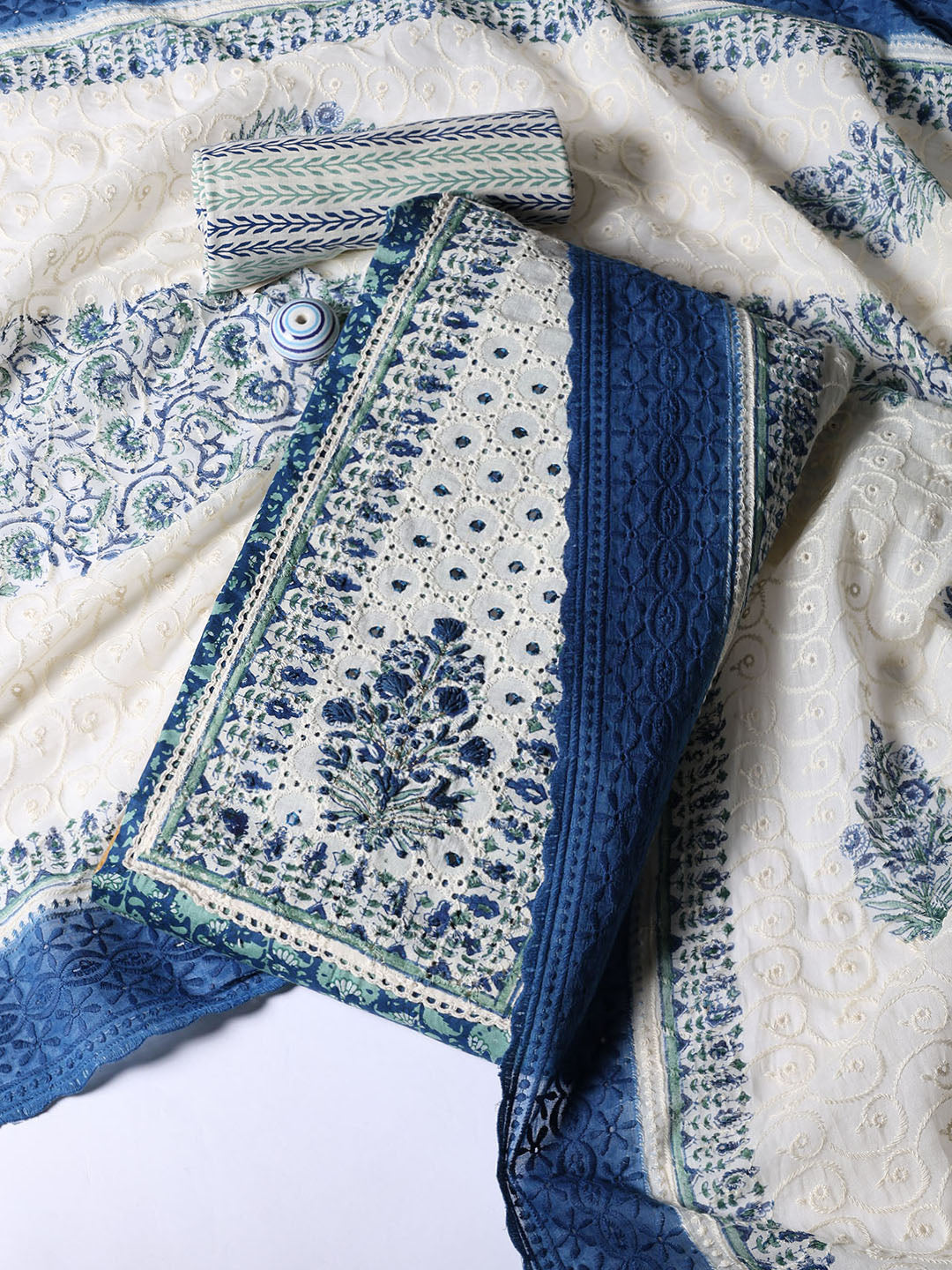 Neck Patti Cotton BlendUnstitched Suit Dupatta
