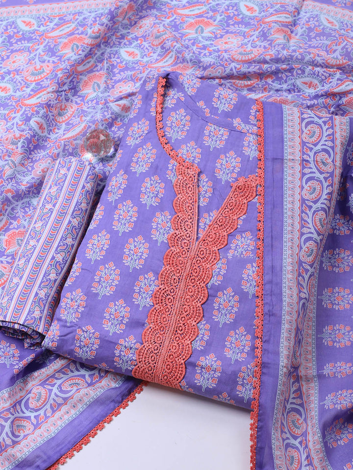 Printed Cotton Blend Unstitched Suit Piece With Dupatta