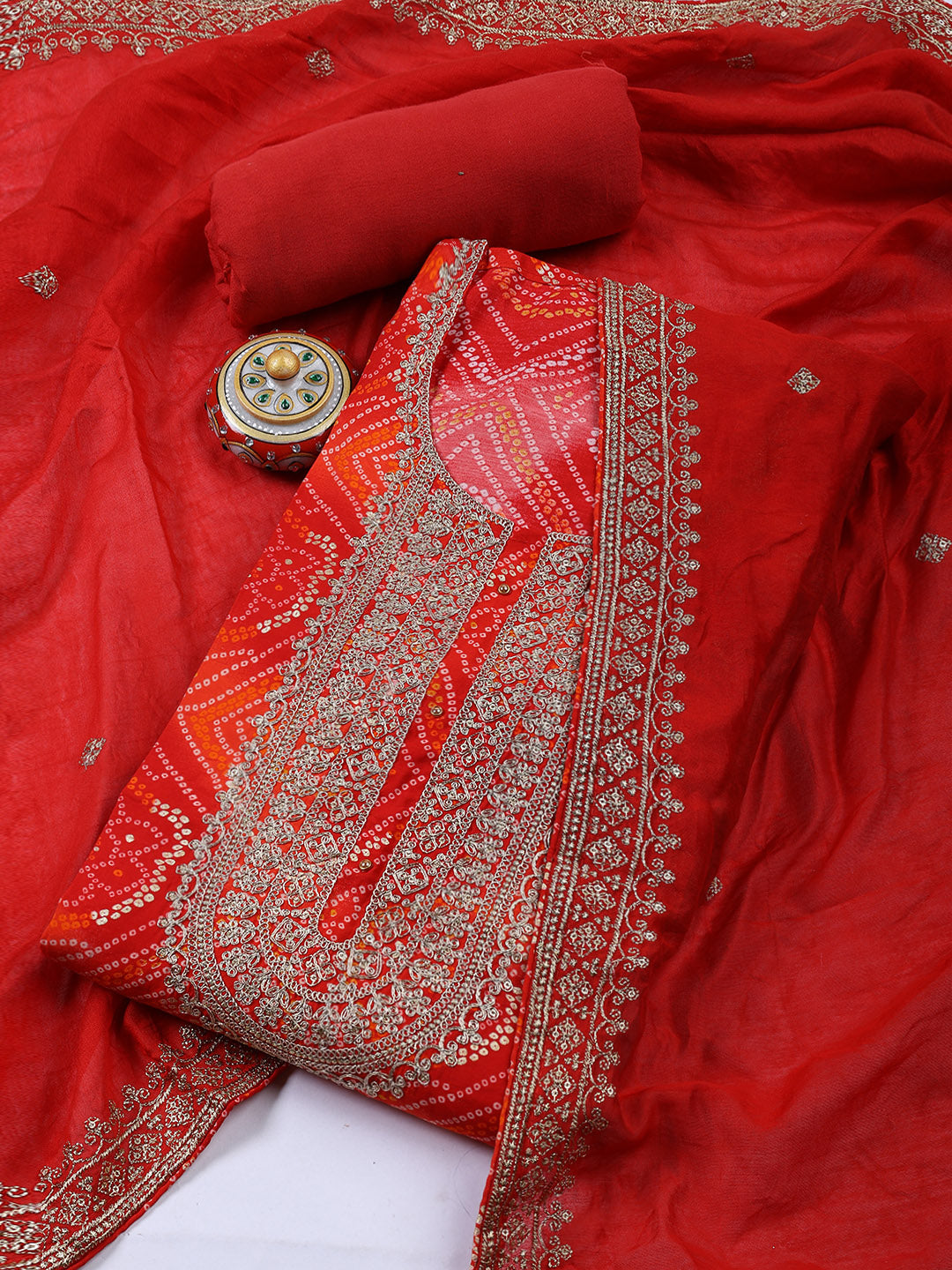 Neck Embroidered Cotton Blend Unstitched Suit With Dupatta