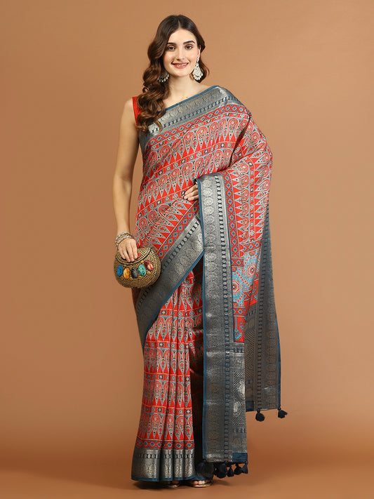 Abstract Print Art Silk Handloom Saree