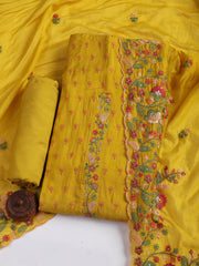 Neck Embroidered Cotton Blend Unstitched Suit With Dupatta