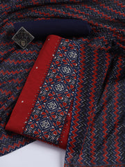 Neck Mirror Work Cotton Blend Unstitched Suit With Dupatta