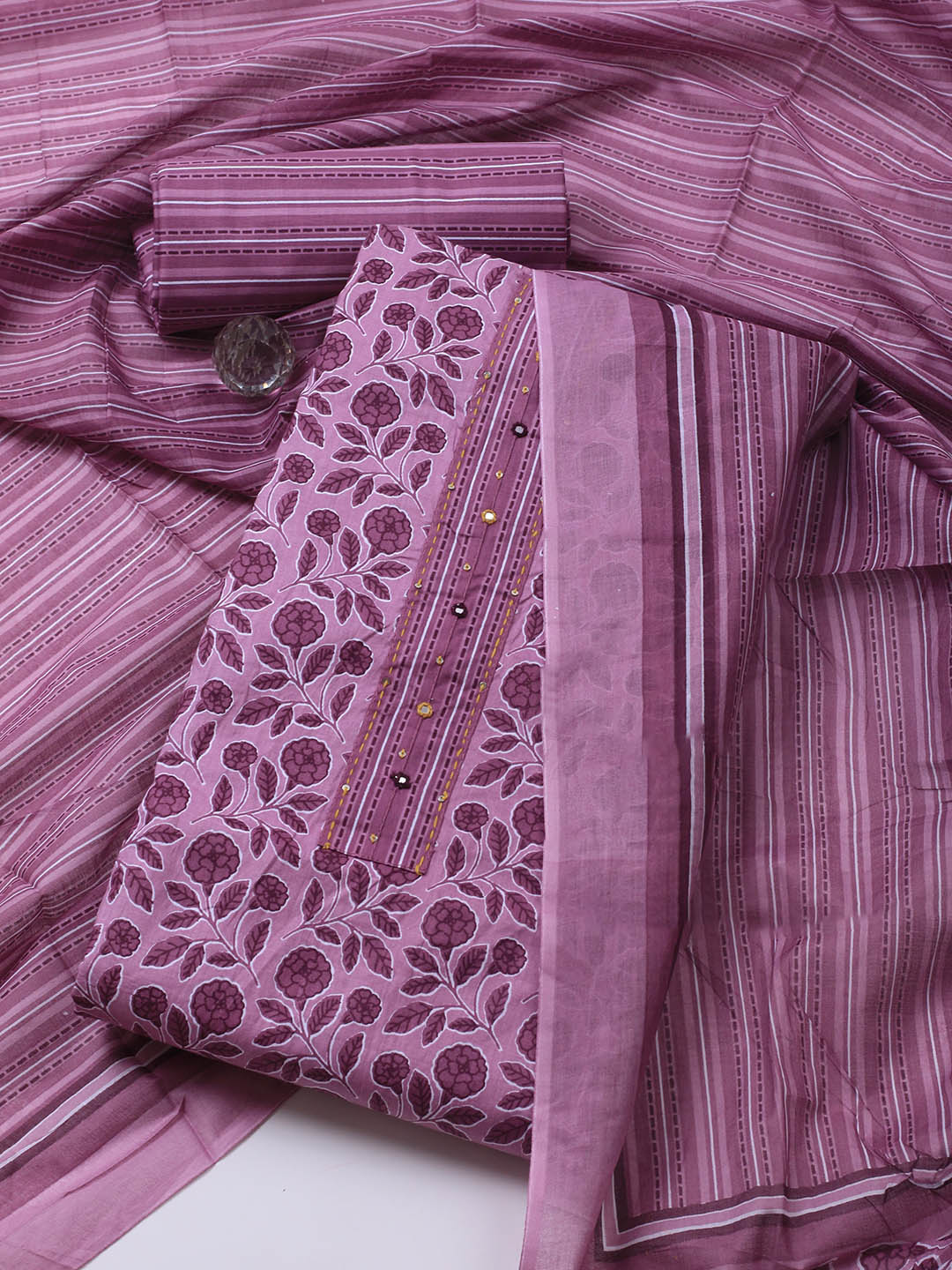 Printed Cotton Blend Unstitched Suit Piece With Dupatta