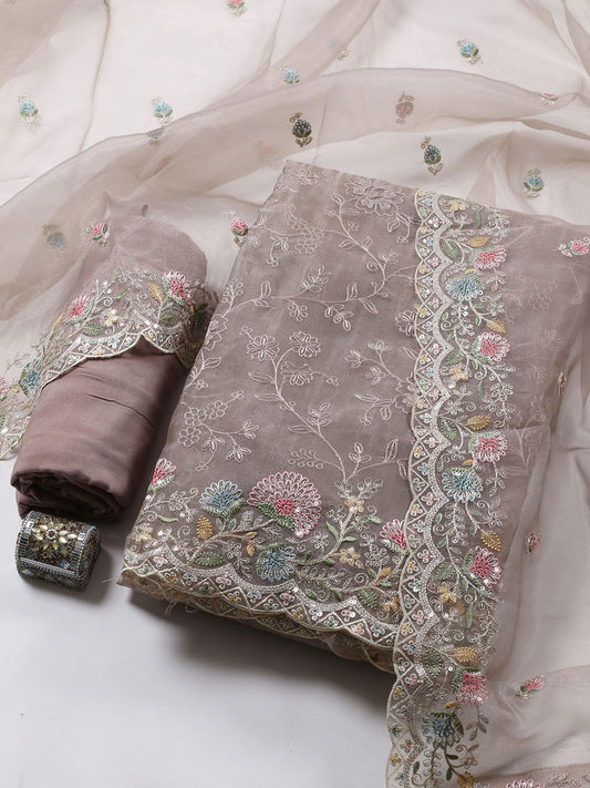 Embroidered Organza Unstitched Suit With Dupatta