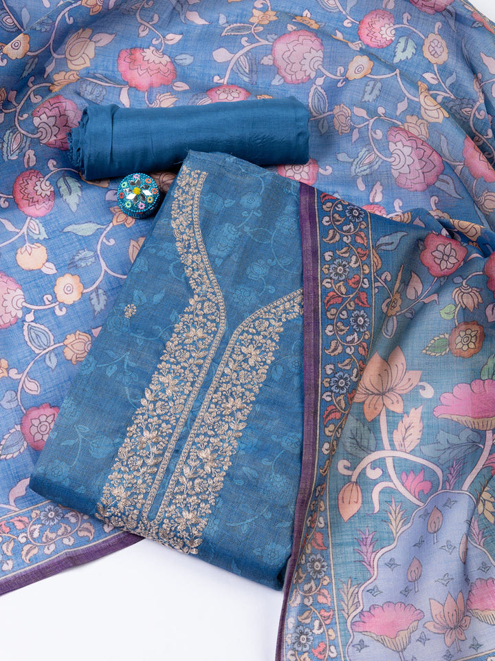 Neck Embroidered Chanderi Unstitched Suit With Dupatta