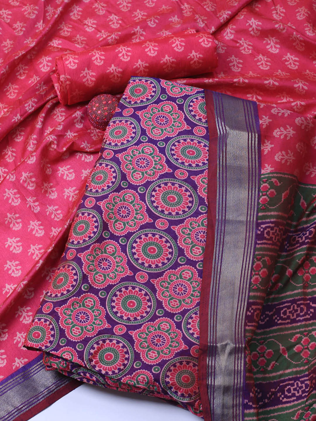 Art Silk Unstitched Suit Piece With Dupatta