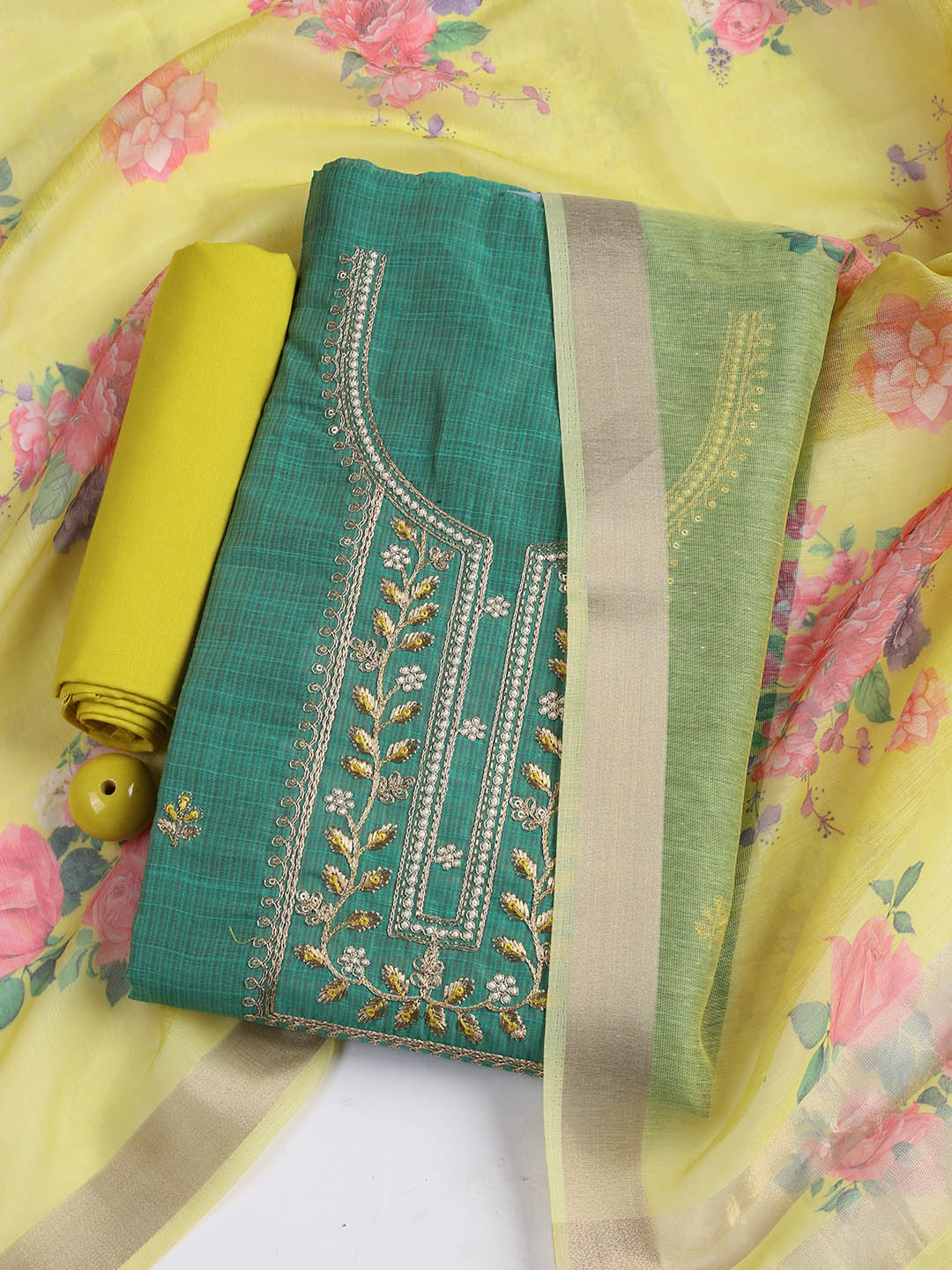 Neck Embroidered Cotton Blend Unstitched Suit With Dupatta