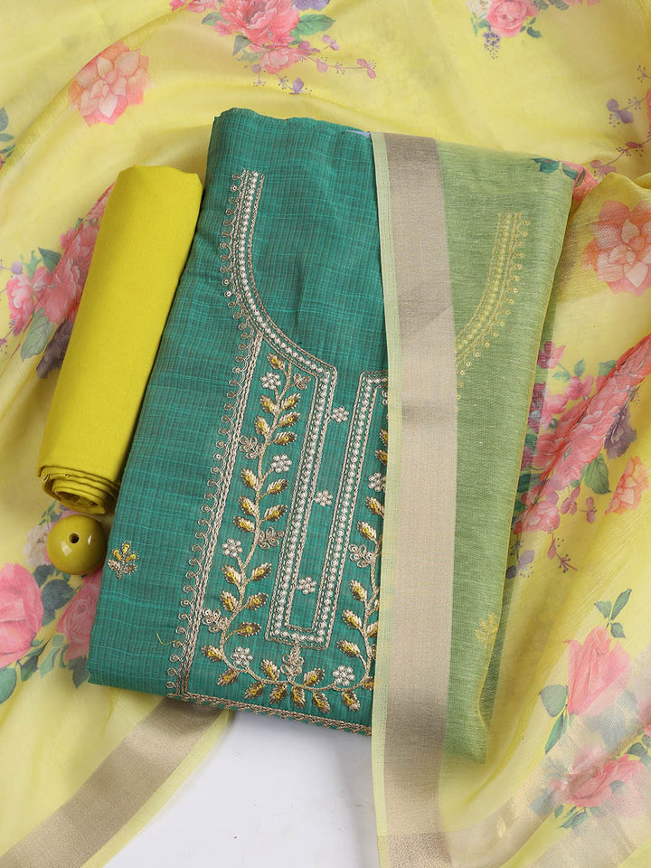 Neck Embroidered Cotton Blend Unstitched Suit With Dupatta