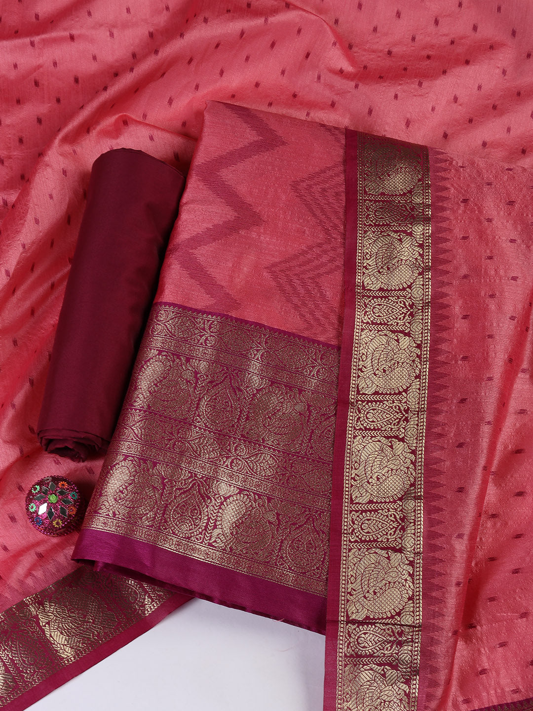 Woven Chanderi Unstitched Suit With Dupatta