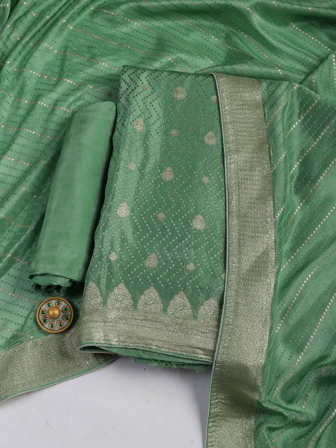 Woven Border Chanderi Unstitched Suit With Dupatta