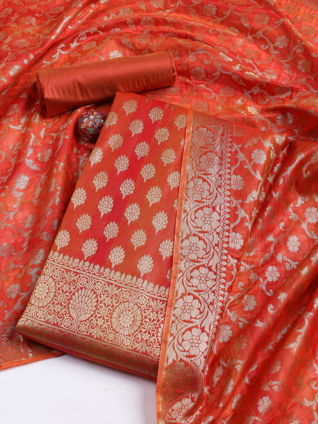 Woven Chanderi Unstitched Suit With Dupatta