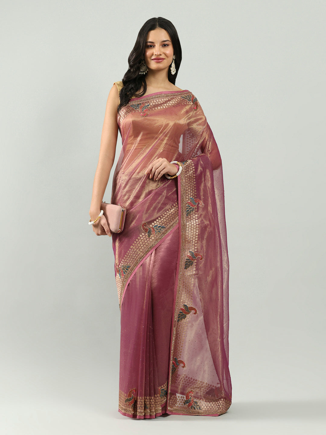 Stone Embroidery Tissue Saree