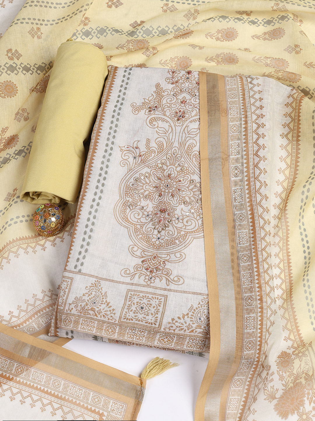Printed Linen Unstitched Suit With Dupatta