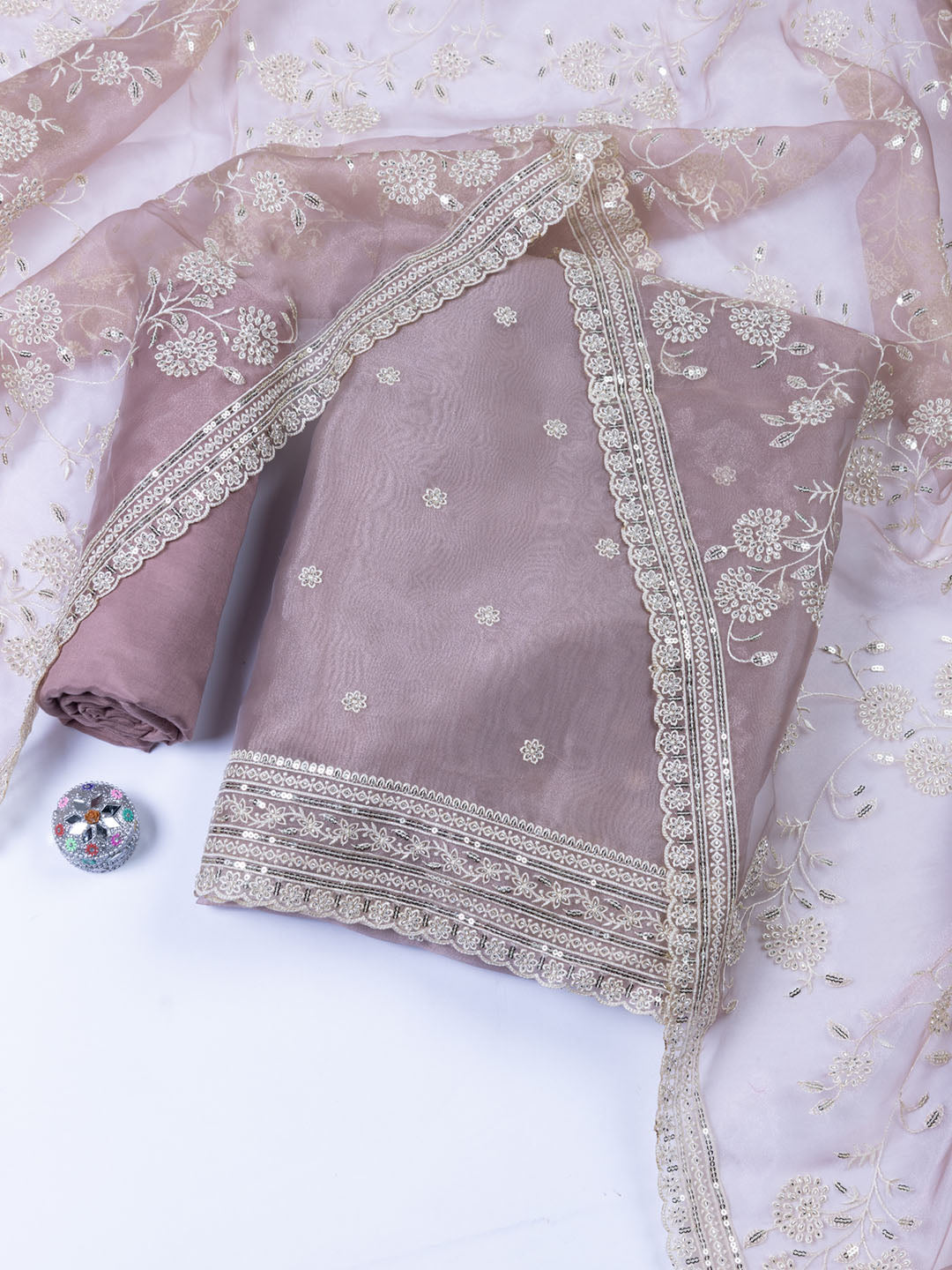 Embroidered Organza Unstitched Suit With Dupatta