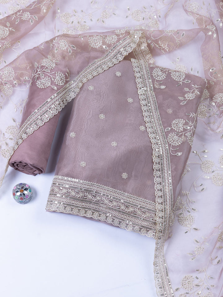 Embroidered Organza Unstitched Suit With Dupatta