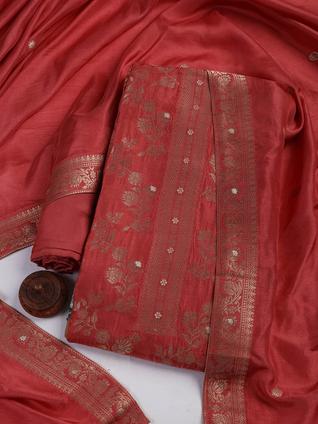 Embroidered Chanderi Unstitched Suit Piece With Dupatta