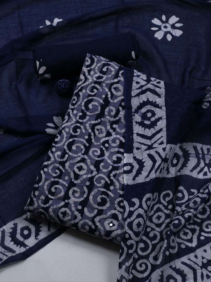 Printed Cotton Blend Unstitched Suit With Dupatta