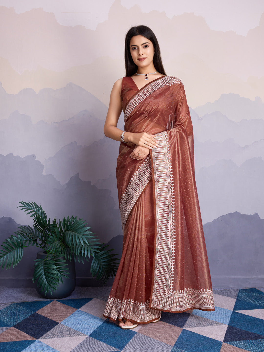 Embroidered Net Saree