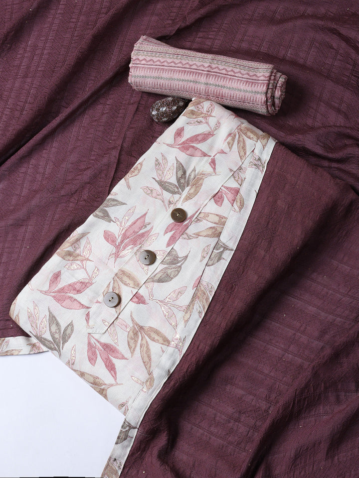 Printed Cotton Blend Unstitched Suit With Dupatta
