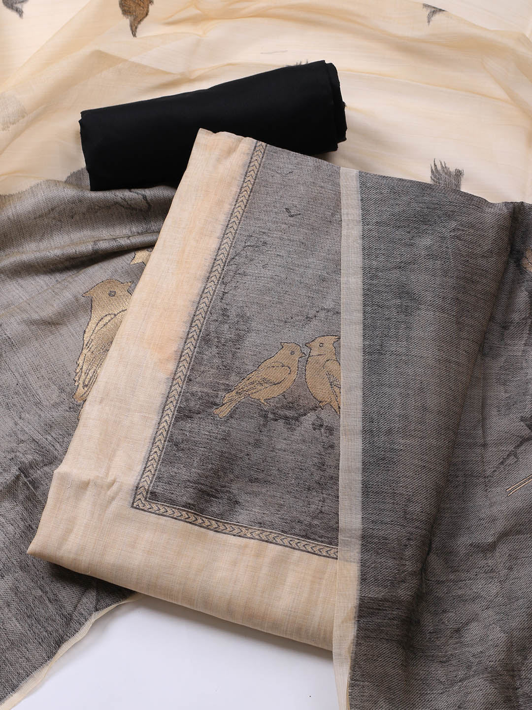 Jamdhani Chanderi Unstitched Suit Piece With Dupatta