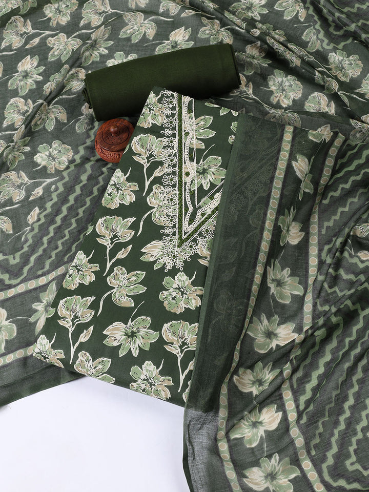 Printed Cotton Blend Unstitched Suit With Dupatta