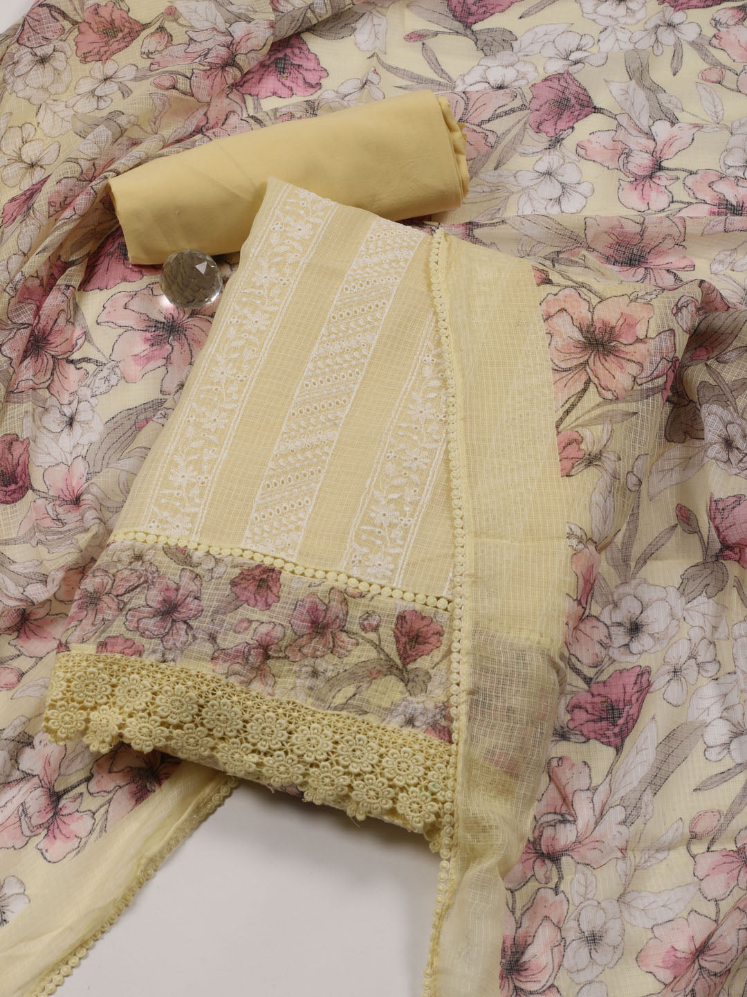 All Over Embroidered Cotton Blend Unstitched Suit With Dupatta