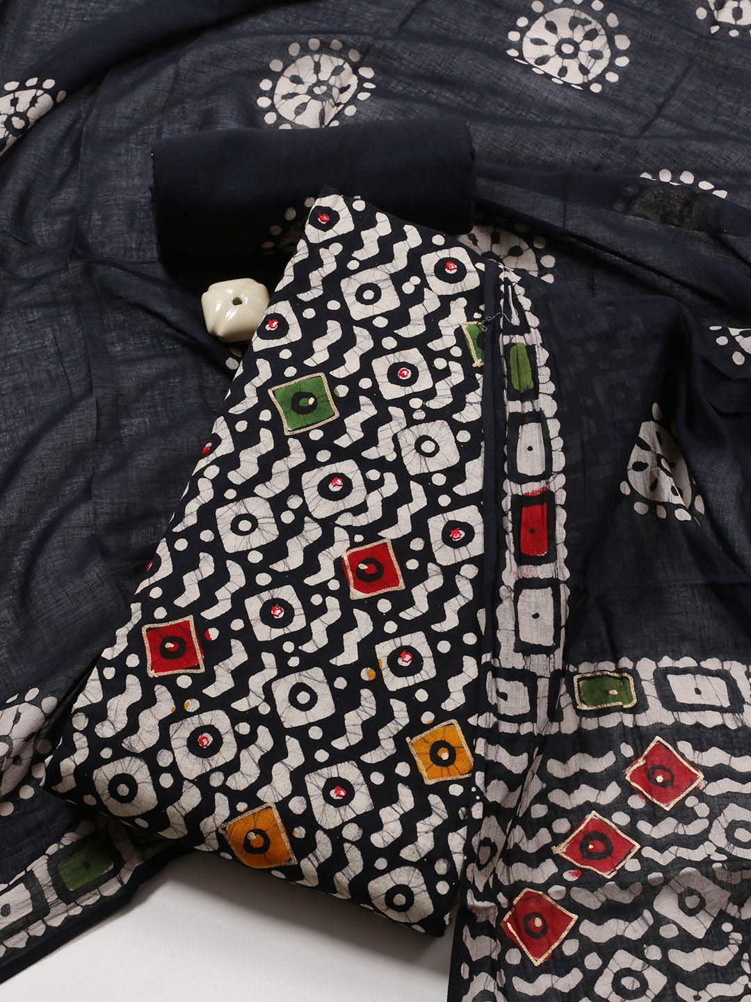 Printed Cotton Blend Unstitched Suit With Dupatta