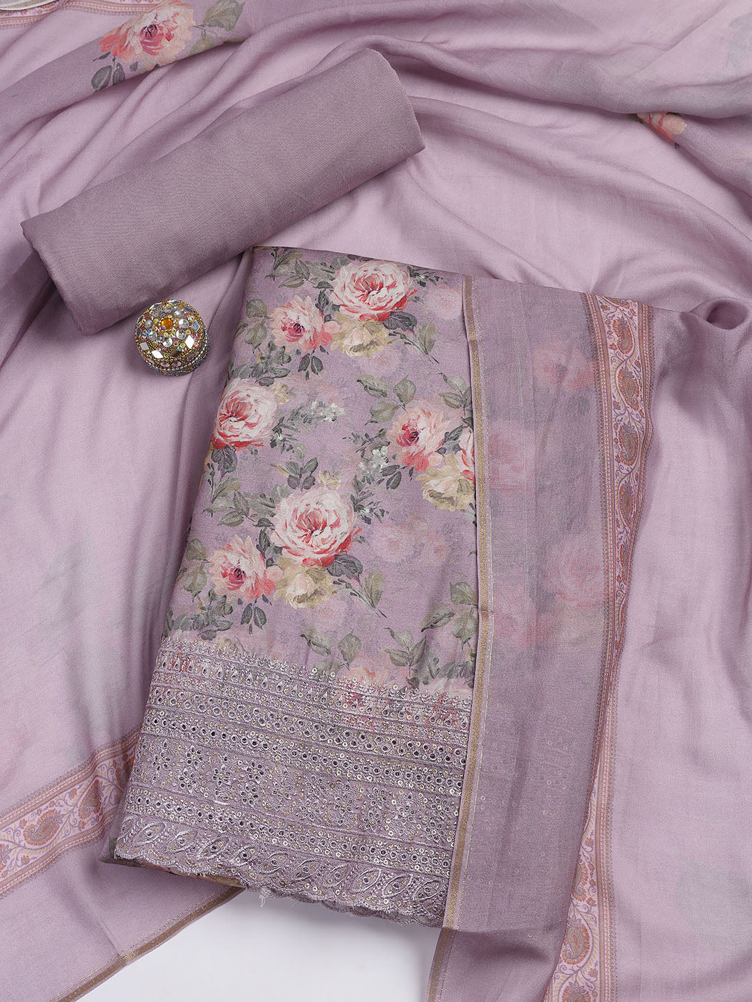 Printed Muslin Unstitched Suit With Dupatta
