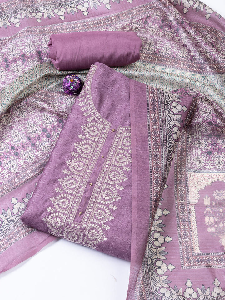 Neck Embroidery Chanderi Unstitched Suit With Dupatta