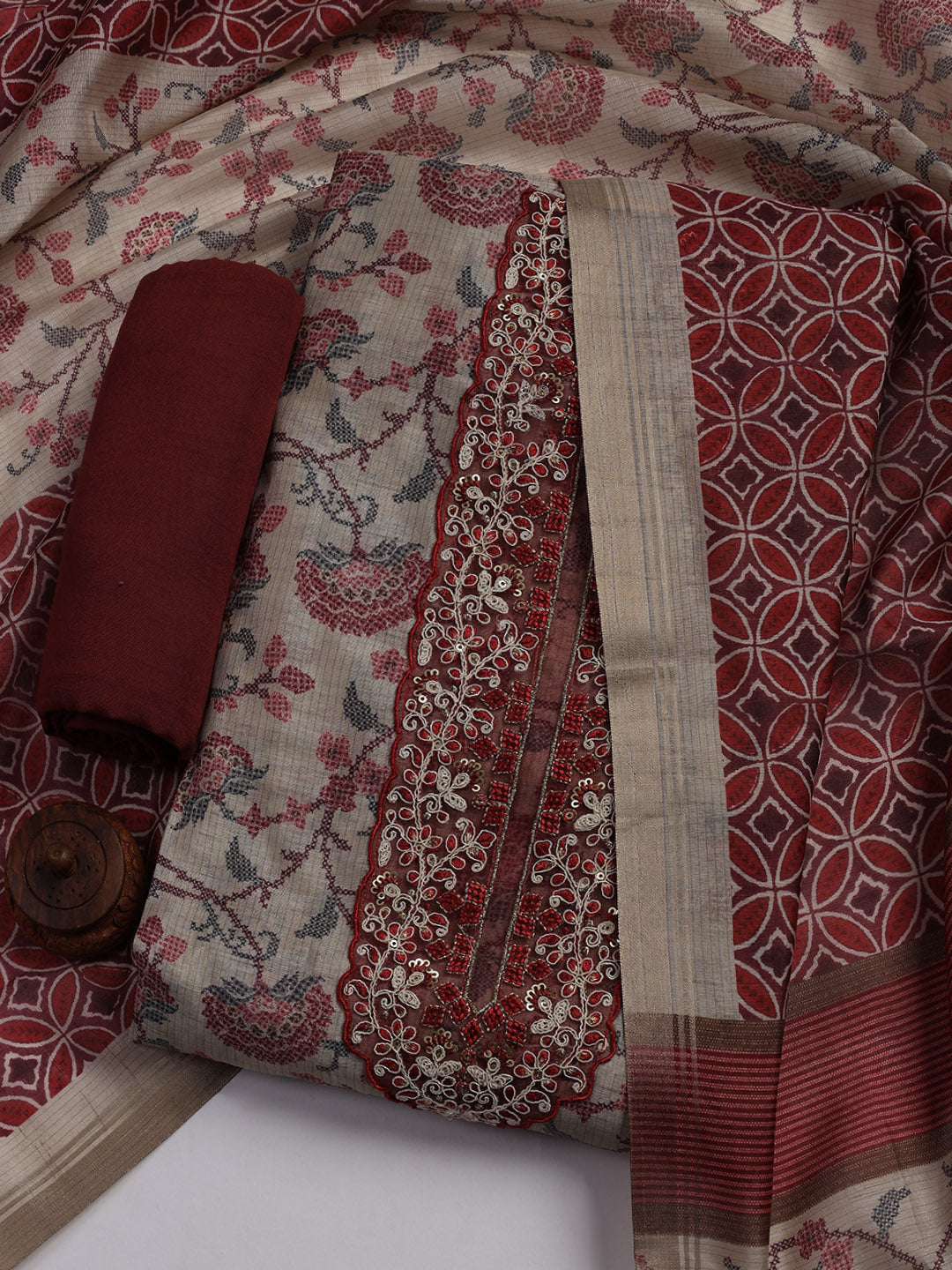 Embroidered Chanderi Unstitched Suit Piece With Dupatta